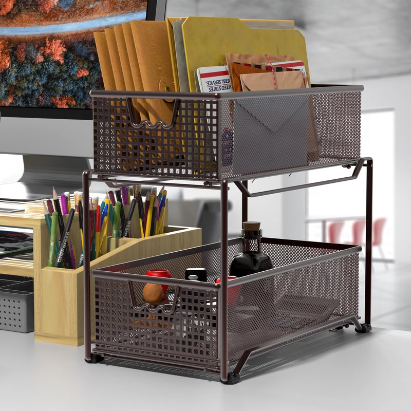 Deco Brothers 2 Tier Bathroom Storage Organizer with Pull-Out Drawer, Bronze - Image 4